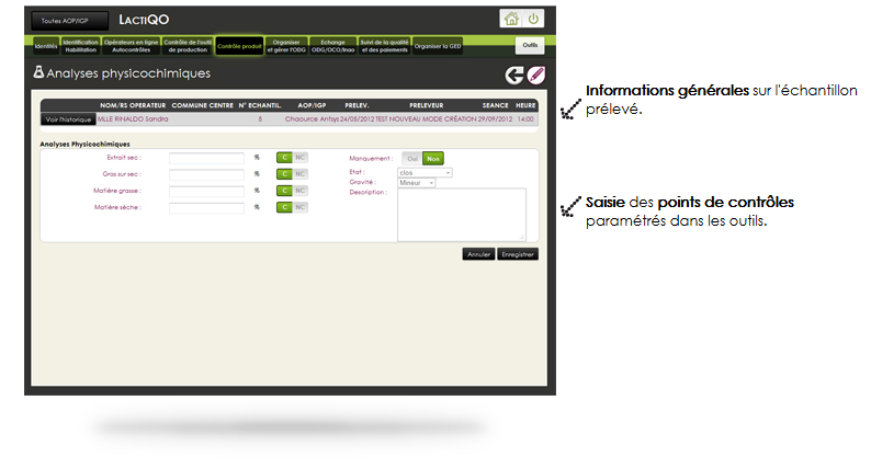 saisie de l'analyse physicochimique