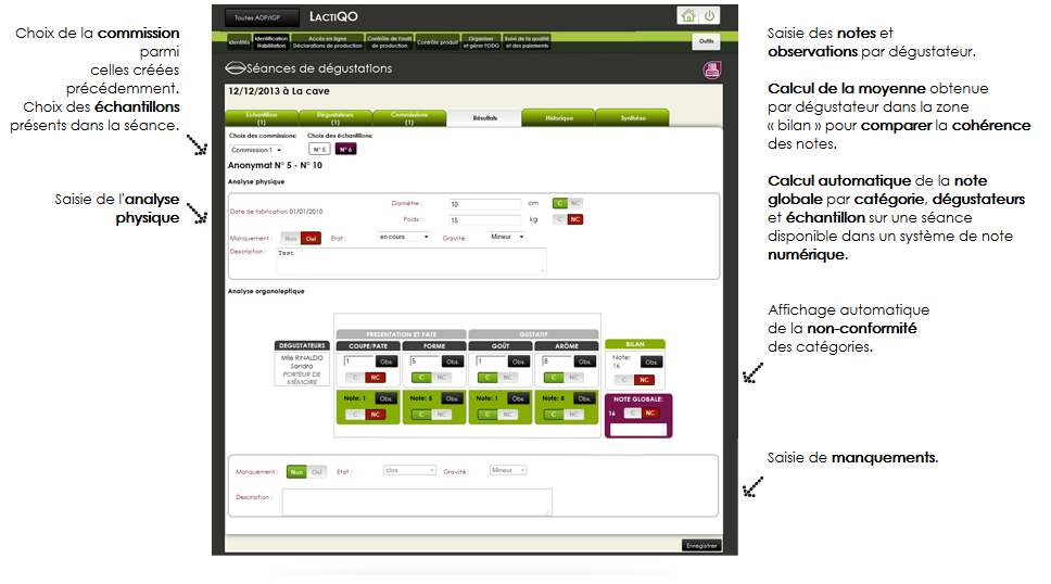 contrôle produit saisie des analyses physique et organoleptiques