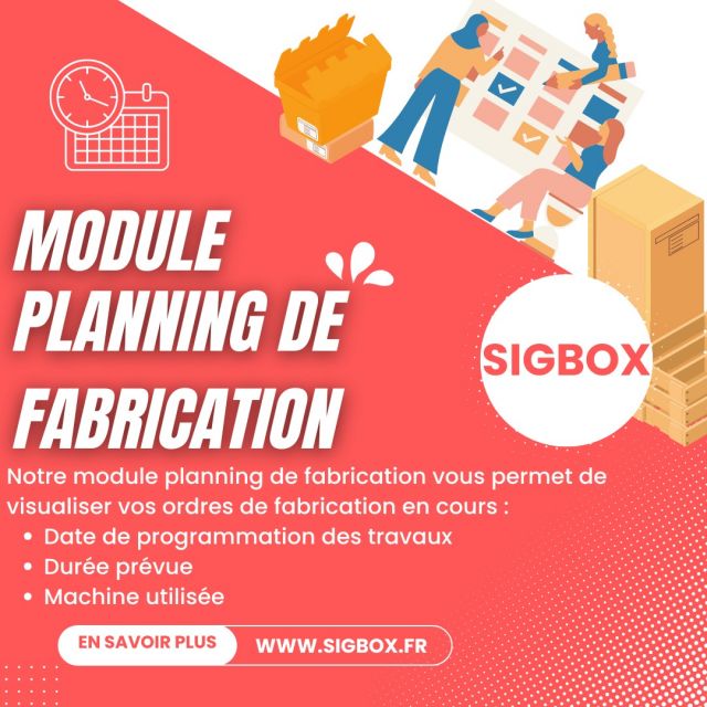Le saviez-vous?
Notre logiciel dédié aux industriels de la transformation de carton ondulé intègre un module de planning de fabrication qui permet de visualiser les ordres de fabrication en cours (date de programmation des travaux, durée prévue, machine utilisée…)
N'hésitez pas à nous contacter pour en savoir plus!